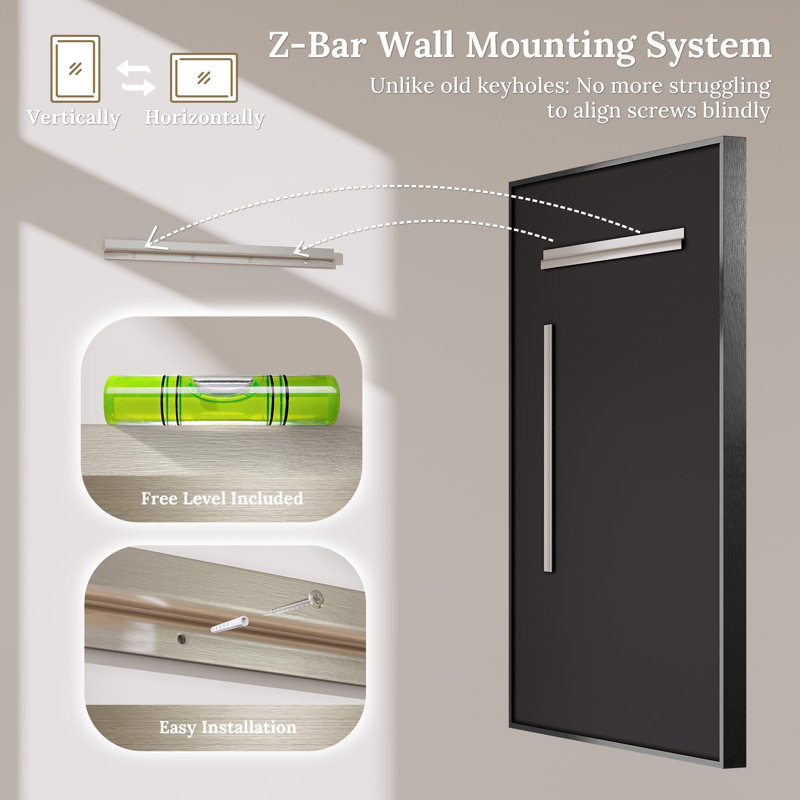 Bathroom Vanity Mirror with Tempered Glass and Aluminum Frame, 36" x 60", Brushed Black