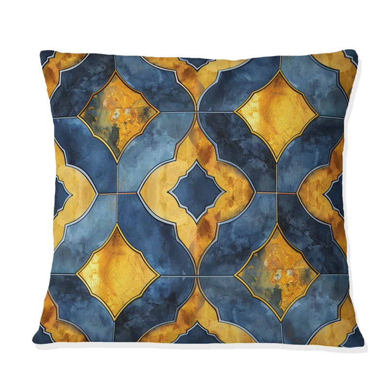 Bleu, jaune, moderne, losange I - coussin décoratif moderne, H 16 po x l 16 po