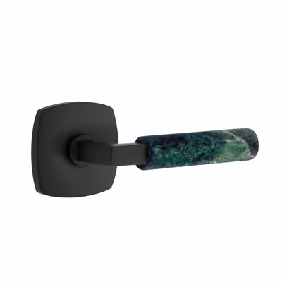 Emtek Select Privacy Leverset, Urban Modern Rosette, L-Square Stem, Green Marble Handle, RH-5.875" W x 5.875" L