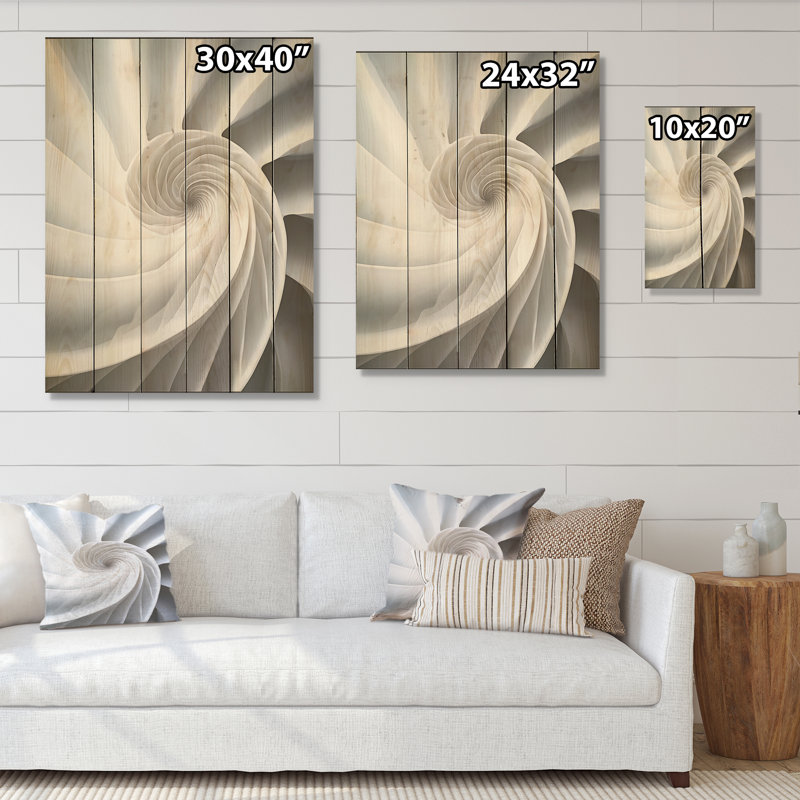 Ivoire Sea Sheel Infinity Sprial - Nautilus, art sur bois de pin naturel, H 32 po x l 24 po