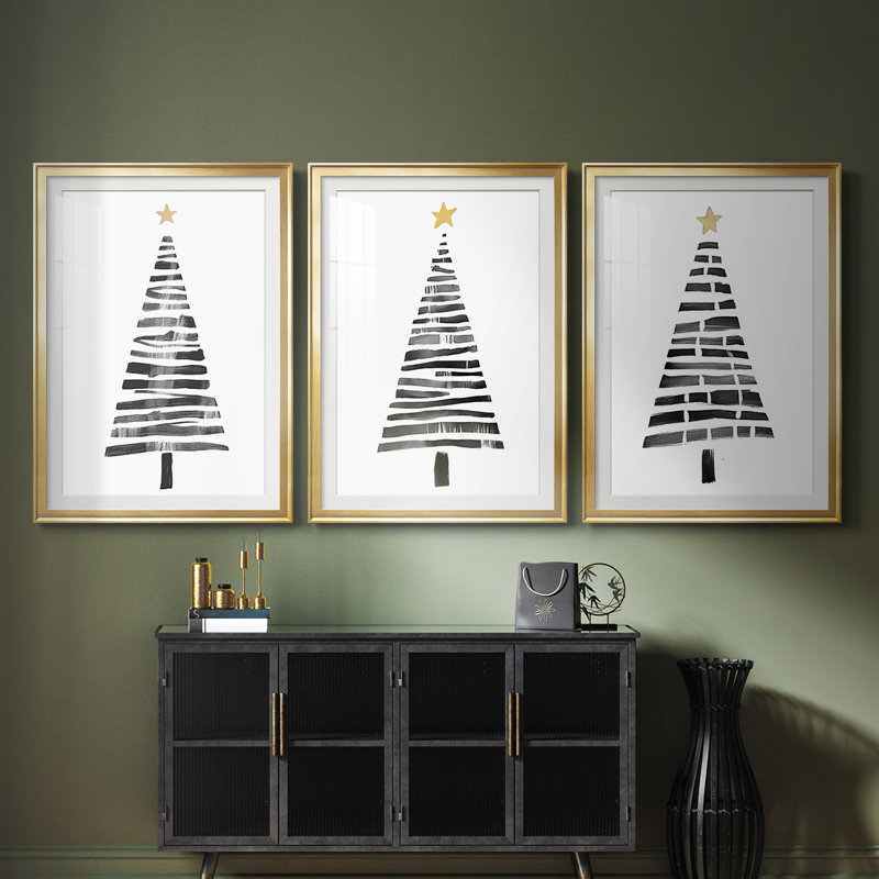 Art de Noël des Fêtes de Noël - Impression sur mesure encadrée de qualité supérieure - 3 pièces, H 27 po x l 39 po, Doré