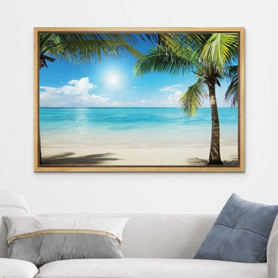 Coastal Beach " Tropical Blue Waters By Palms Canvas Art Home Art "