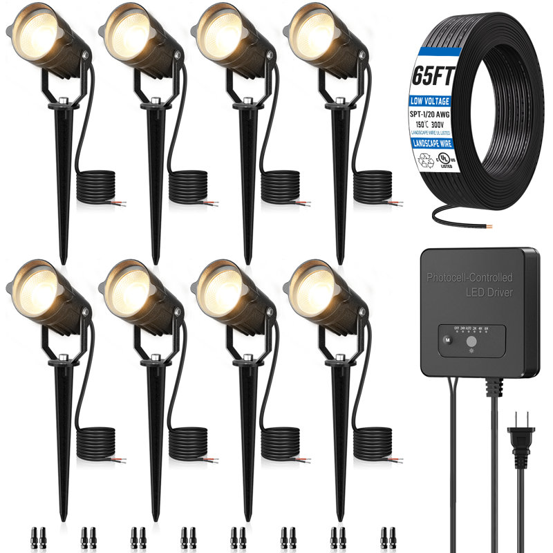 Ensemble d'éclairage de paysage à basse tension tout-en-un avec transformateur de minuterie, projecteurs à DEL de 6 W, 2700 K, étanche IP66, éclairage extérieur 12 à 24 V