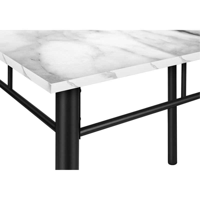 Ensemble de table de salle à manger, ensemble de 5 pièces, petit, rectangulaire, 40 po, cuisine, stratifié aspect marbre blanc, métal noir, contemporain, moderne
