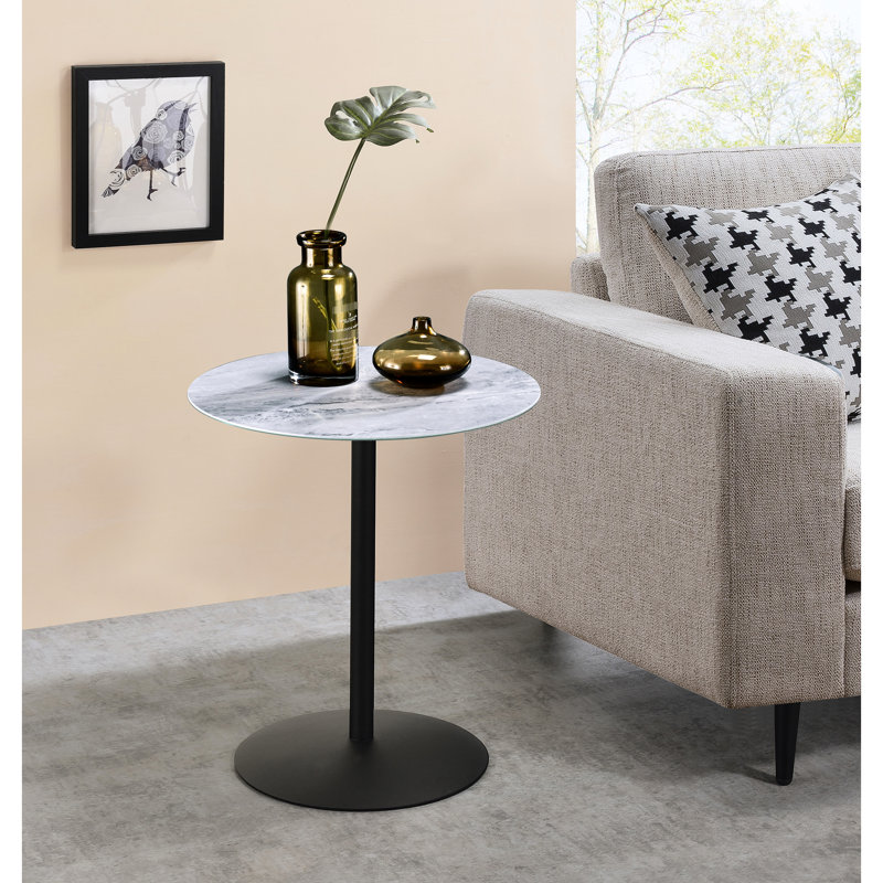 Table de bout de 17,5 po avec forme texturée en marbre gris, imprimé 3D, base en acier, table stable, surface, support