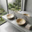 Lavabo vasque en marbre naturel beige doré, surface polie, pierre naturelle, marbre véritable, marbre véritable, 15,7 x 5,9 pouces / 400 x 150 mm