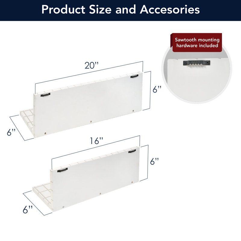 2 tablettes flottantes élégantes pour mur et rangement, Blanc