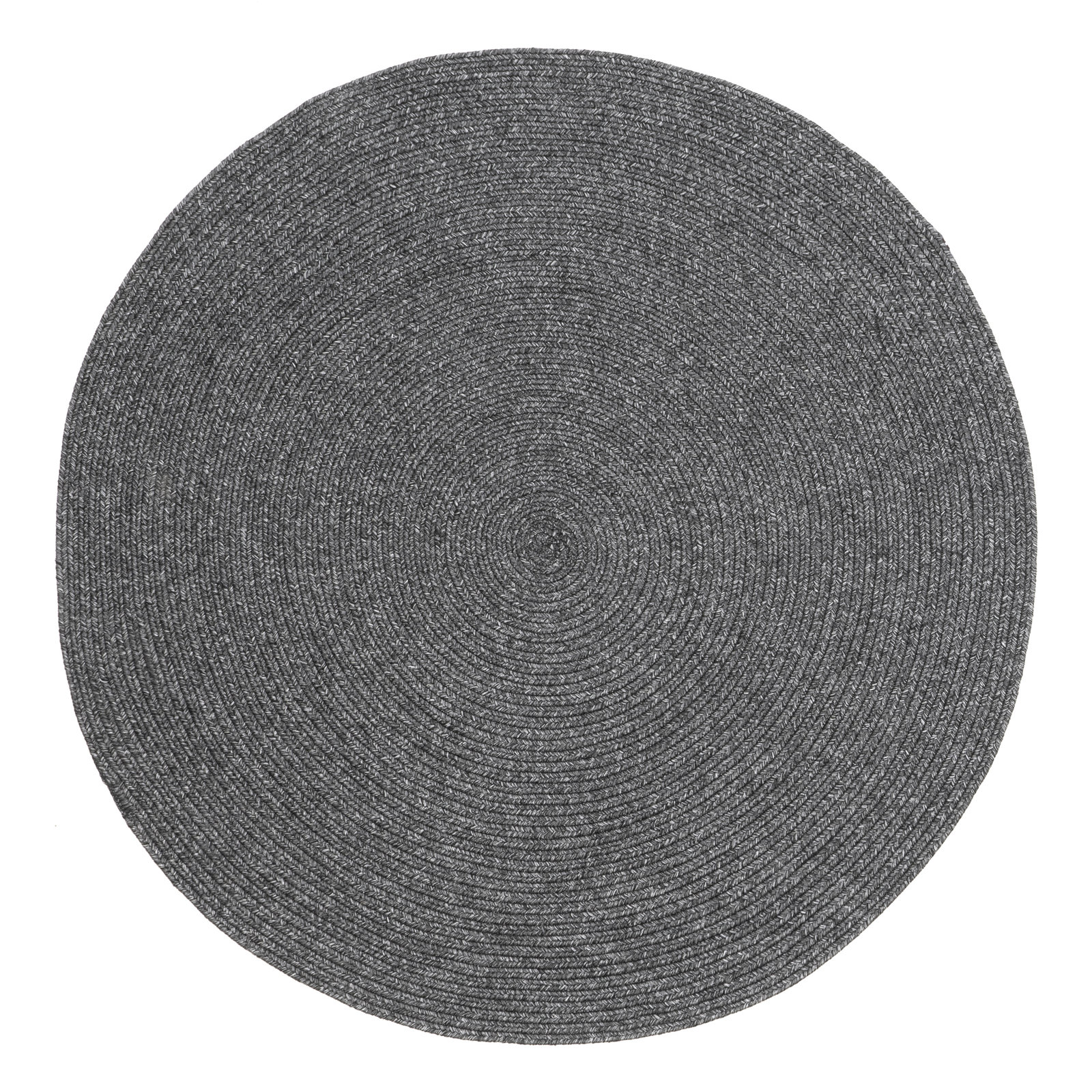 Edie Gray White Hand-Braided Outdoor Shag Rug, Charcoal, Round 6'