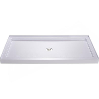Base de douche 60 po x 36 po, base de douche à seuil simple avec drain efficace, bac de douche avec surface texturée antidérapante avec bonde en acier inoxydable