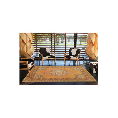 Yellow Traditional Woven Base Washable Rug