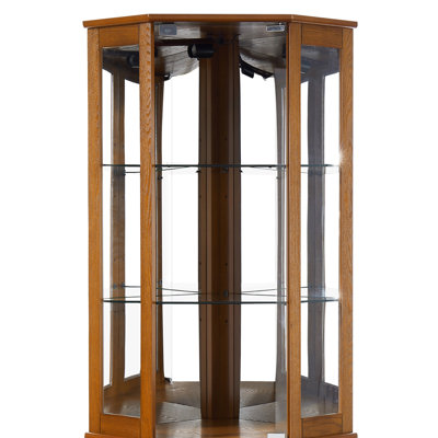 Armoire vitrée en chêne 72 "avec lumières, miroir, étagère réglable à 6 tablettes