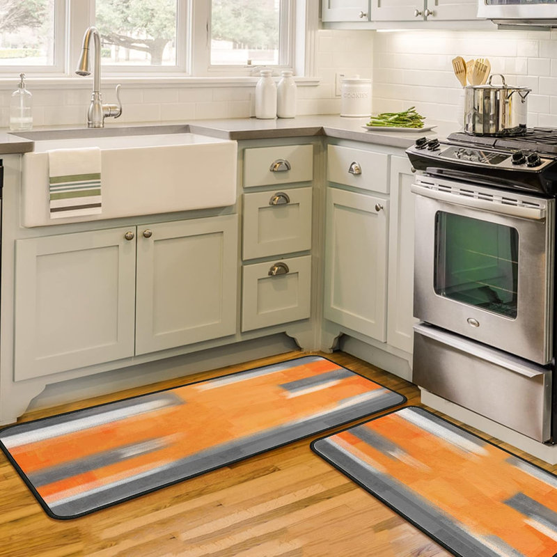 Black Microfiber Rectangular Non-Slip Kitchen Floor Mats Set