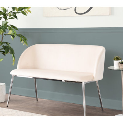 Banc en métal velours crème avec revêtement élégant, pour le confort, deux places, utilisation intérieure seulement, limite de 500 lb, assemblage requis, 21 po de profondeur, 46 po de largeur, 29,37 po de hauteur, 29 lb de poids, confortable