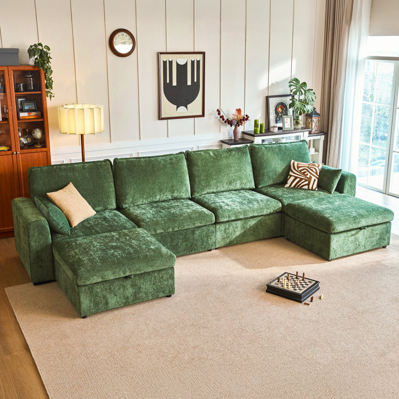 Olar 6-seater Oversized Modular Sofa  Chenille Comfy Cloud Couch With Storage Deep Convertible Sectional Sleeper Sofa Bed Pet Friendly Covers Washable With 3 Ottomans