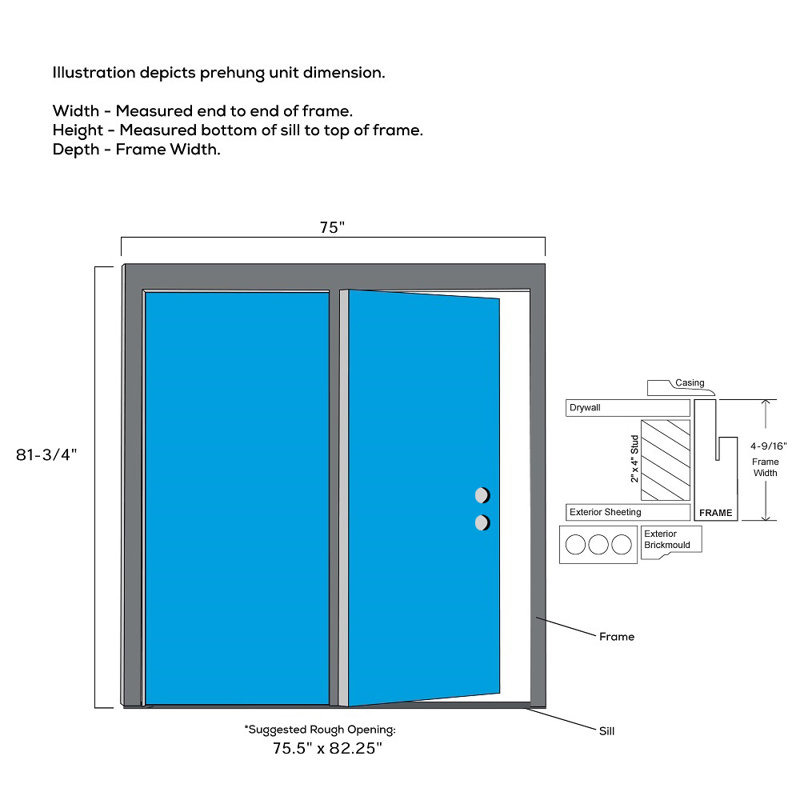 Porte de patio presuspendue clear, S'ouvre à gauche vers l'intérieur, H 80 po x l 72 po x P 1,75 po