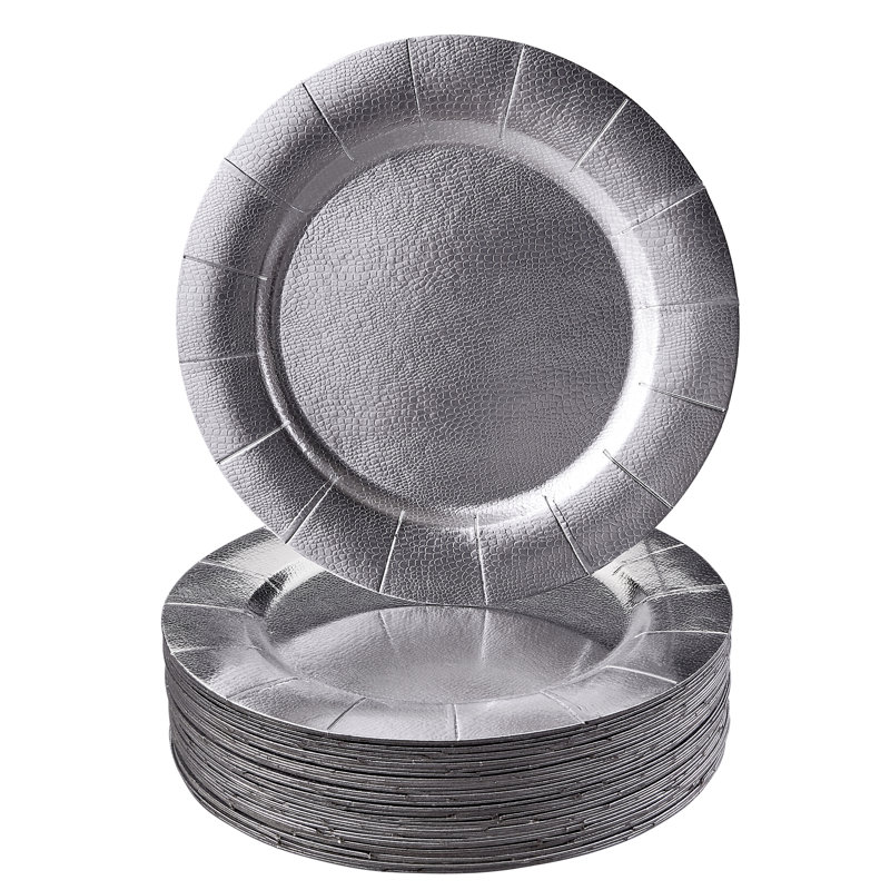Assiette à dîner à chargeur jetable de papier poids lourd rond, Argent