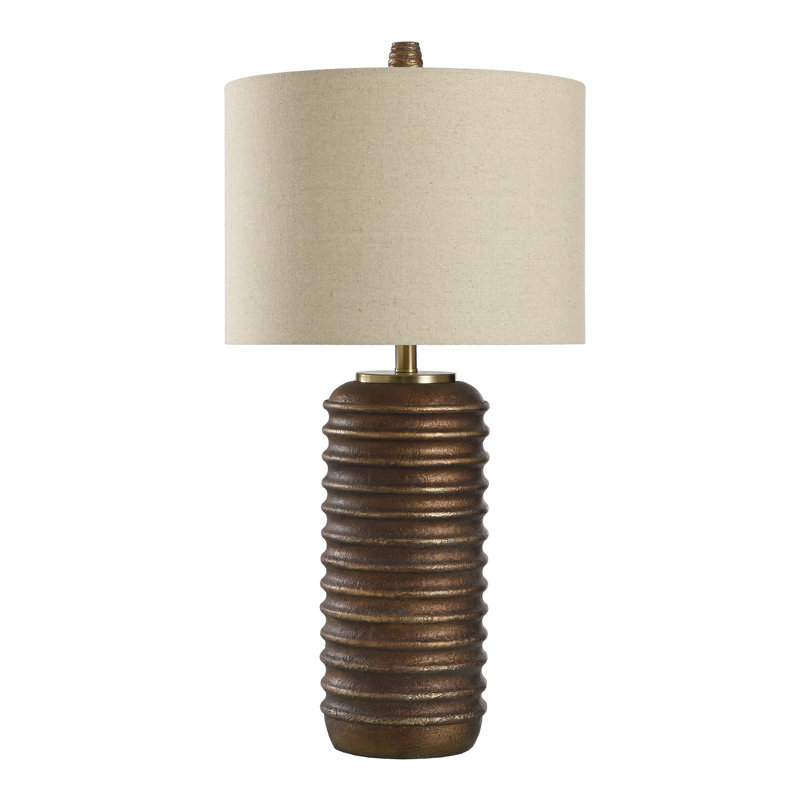 Duffer - lampe de table transitionnelle - chêne bronze - abat-jour avoine