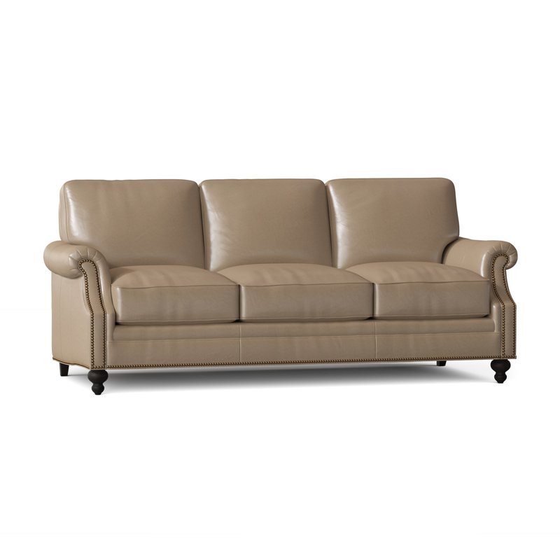 West Sofa, Aline Fumo Genuine Leather, Cobblestone, French Natural