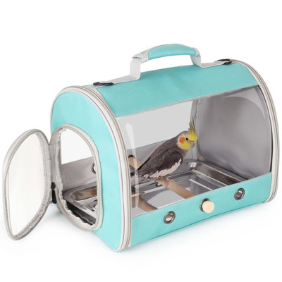 Sac de transport portatif pour oiseaux avec plateau en acier inoxydable et perchoir, idéal pour les perruches, calopsittes, conures et autres oiseaux, vert.