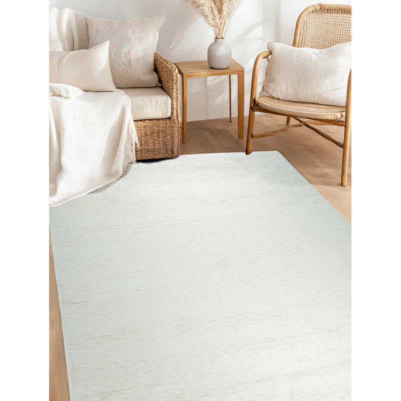 Willow Sarrah Ivory Handmade Wool Contemporary Solid Color Hand-Knotted Area Rug, Rectangle 6' x 9'