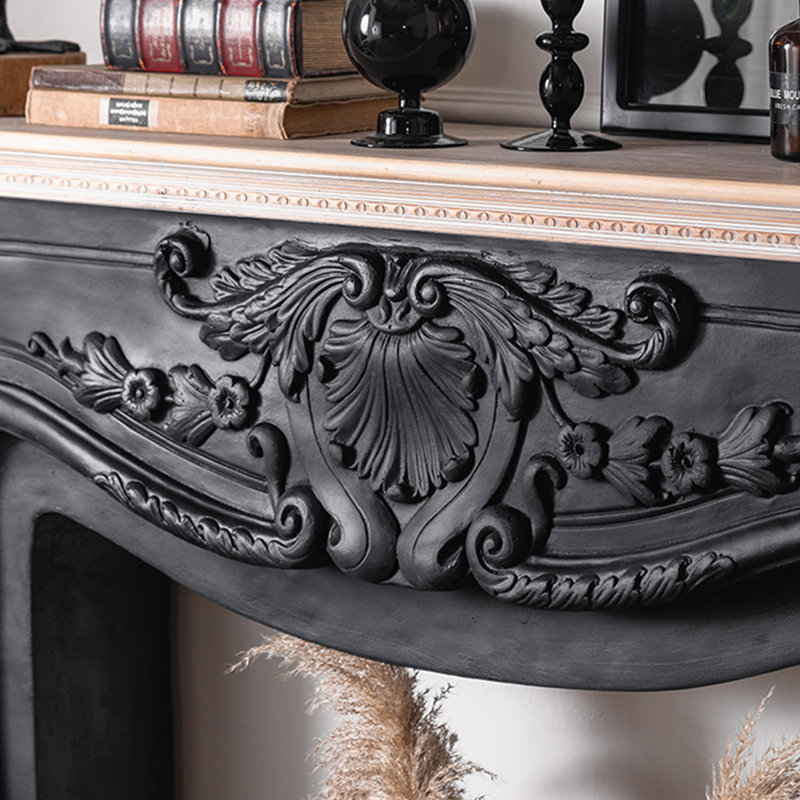 Black + Burlywood Solid Wood Freestanding Fireplace