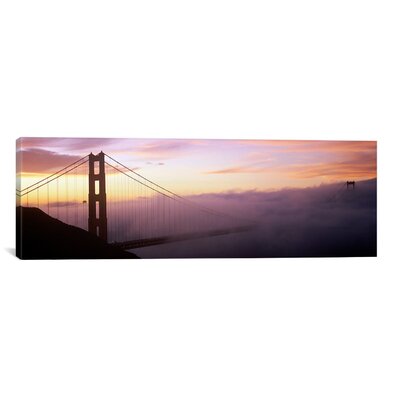 Panoramic Suspension Bridge Covered with Fog Viewed from Hawk Hill, Golden Gate Bridge, San Francisco Bay, California Photographic Print on Wrapped Ca -  Ebern Designs, 080CE121E0F34453AE6714C71617430C