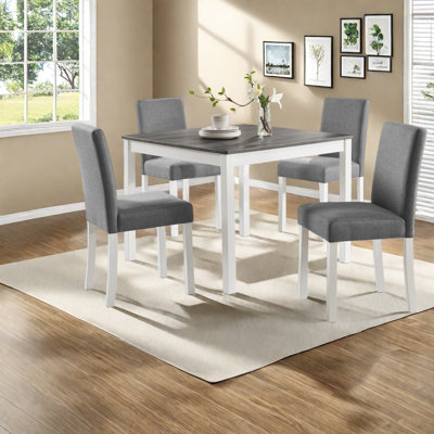 Ensemble de table de salle à manger compacte moderne avec rangement, structure en bois et ton gris-blanc