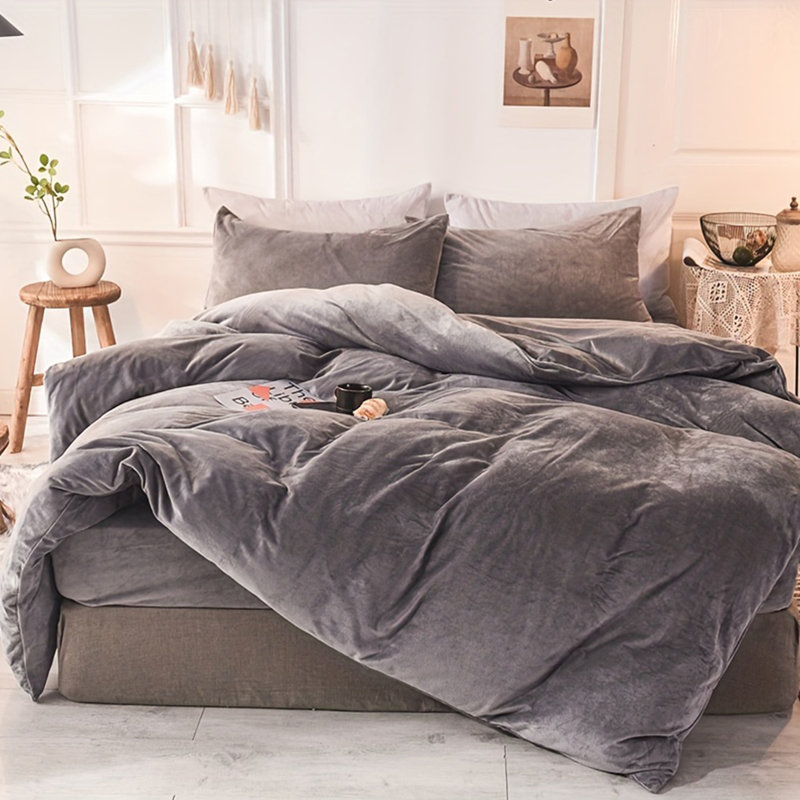 LISSTHER American Solid Color Duvet Cover Bedding Set, Gray