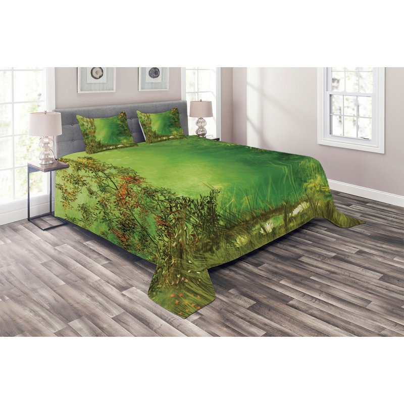 Forest Rustic Polyester Coverlet, King Bedspread + 2 Shams