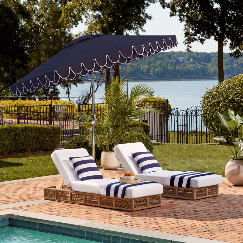 Parasol d'extérieur Iago, Bleu marine/blanc, Chrome
