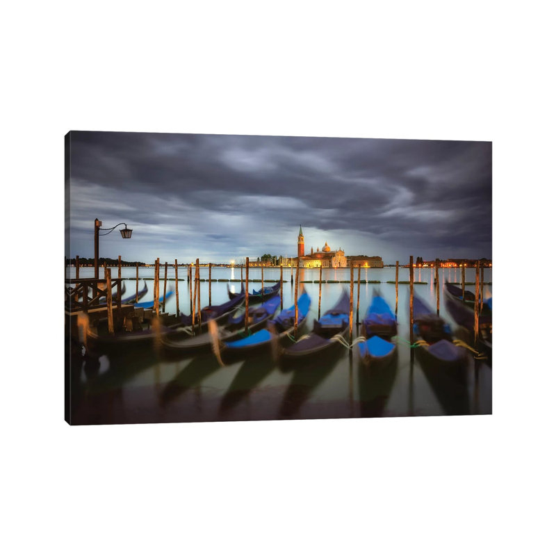 Italy, Venice. Moored Gondolas And Church Of San Giorgio Maggiore At Sunrise. by Jaynes Gallery - Wrapped Canvas Print