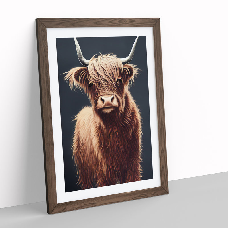 Fantastic Highland Cow - Single Picture Frame Print, 34cm H x 25cm W x 2cm D, Walnut