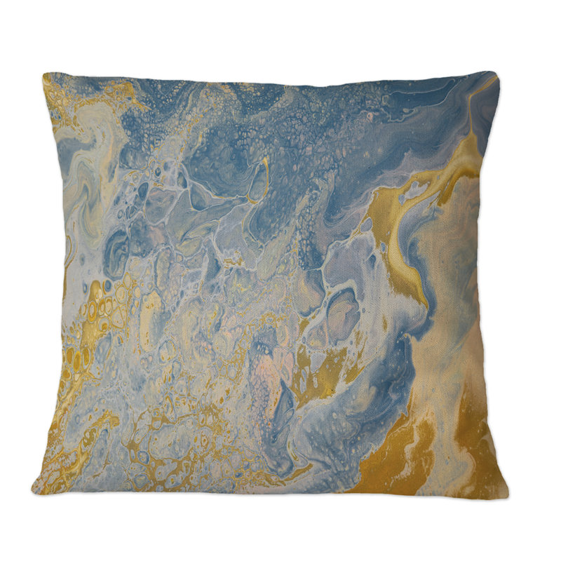 Brown and Blue Marble Waves - Coussin décoratif imprimé moderne, 18 po x 18 po