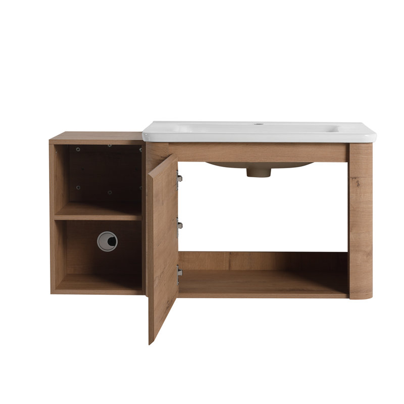 Meuble-lavabo 40 po avec lavabo en céramique, 40", Imitation chêne