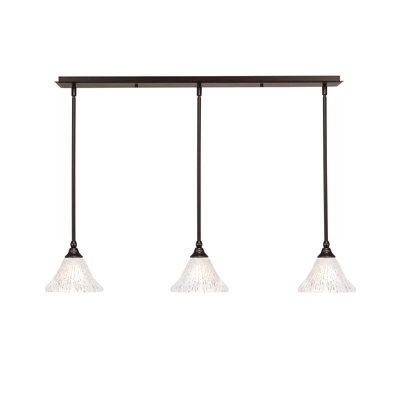 Luminaire suspendu linéaire sur pied 3 lumières avec verre cristal bleu sarcelle de 7 po