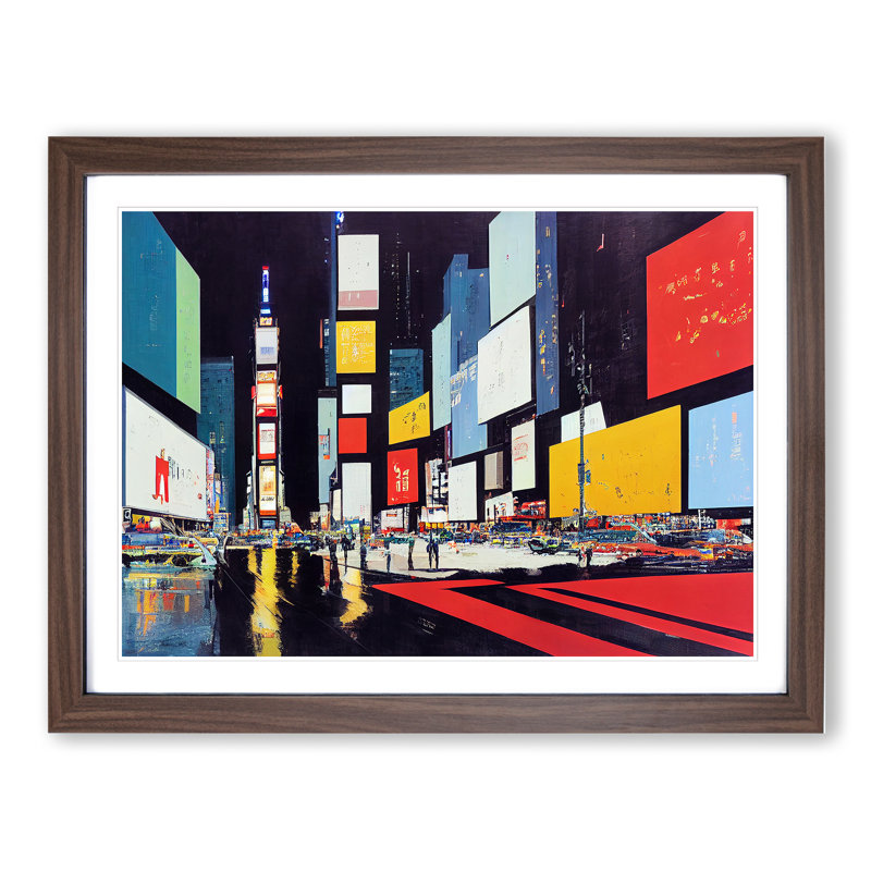 New York Times Square Art Vol.1 - Single Picture Frame Print, 34cm H x 46cm W, Walnut