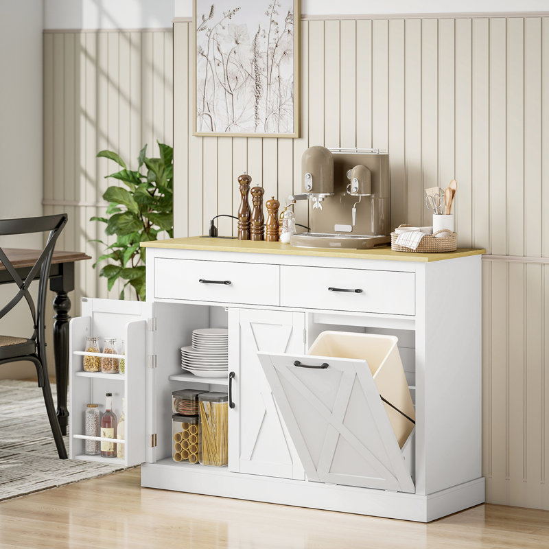 Armoire à ordures inclinable avec station de charge, îlot de cuisine, blanc