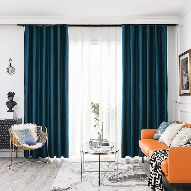 Paire de rideaux occultant et isolant de couleur unie avec œillets, Bleu sarcelle, L 52 po x L 95 po