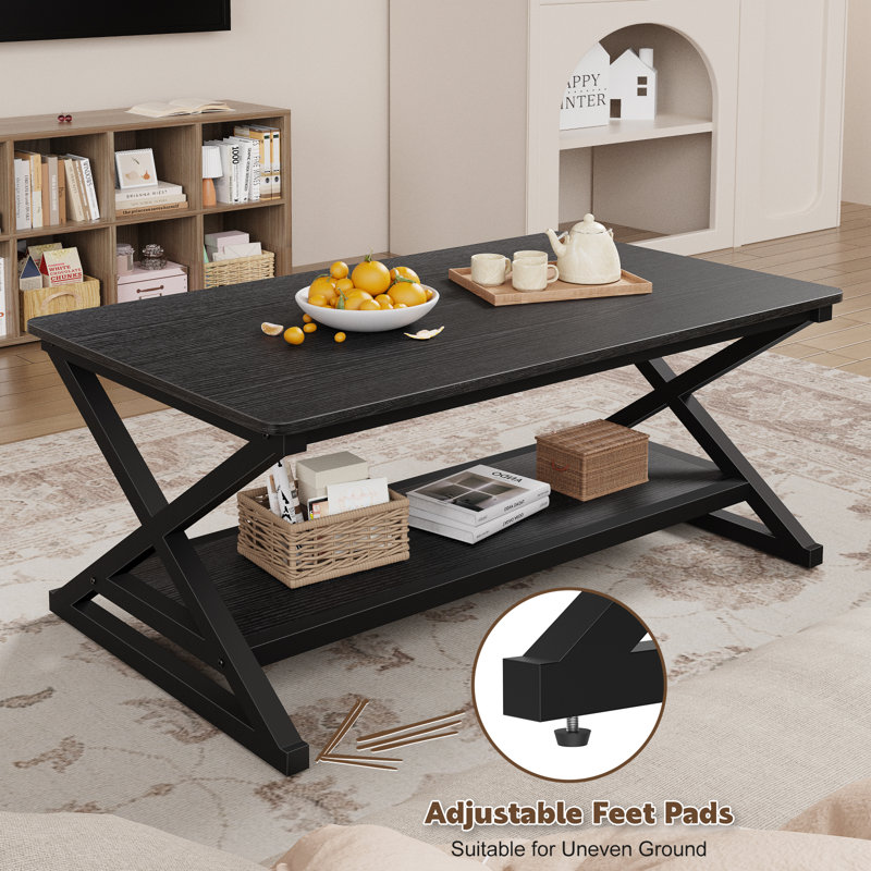 39.4" Black Rectangular Coffee Table with Storage Shelf for Living Room,350lbs Load Capacity, Easy Assembly, Black
