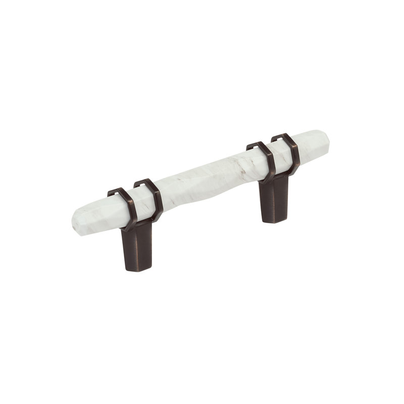 Poignée barre Carrione, Blanc marbre / bronze huilé, 3"
