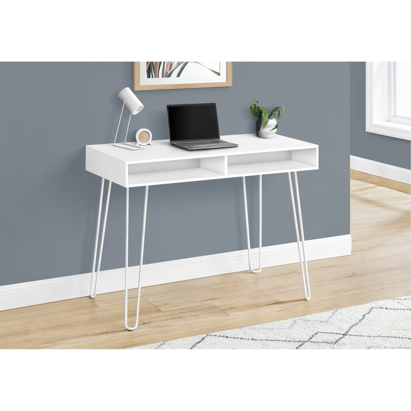 Bureau d'ordinateur avec base en métal blanc avec tiroirs 40 po de rangement pour un espace de travail productif