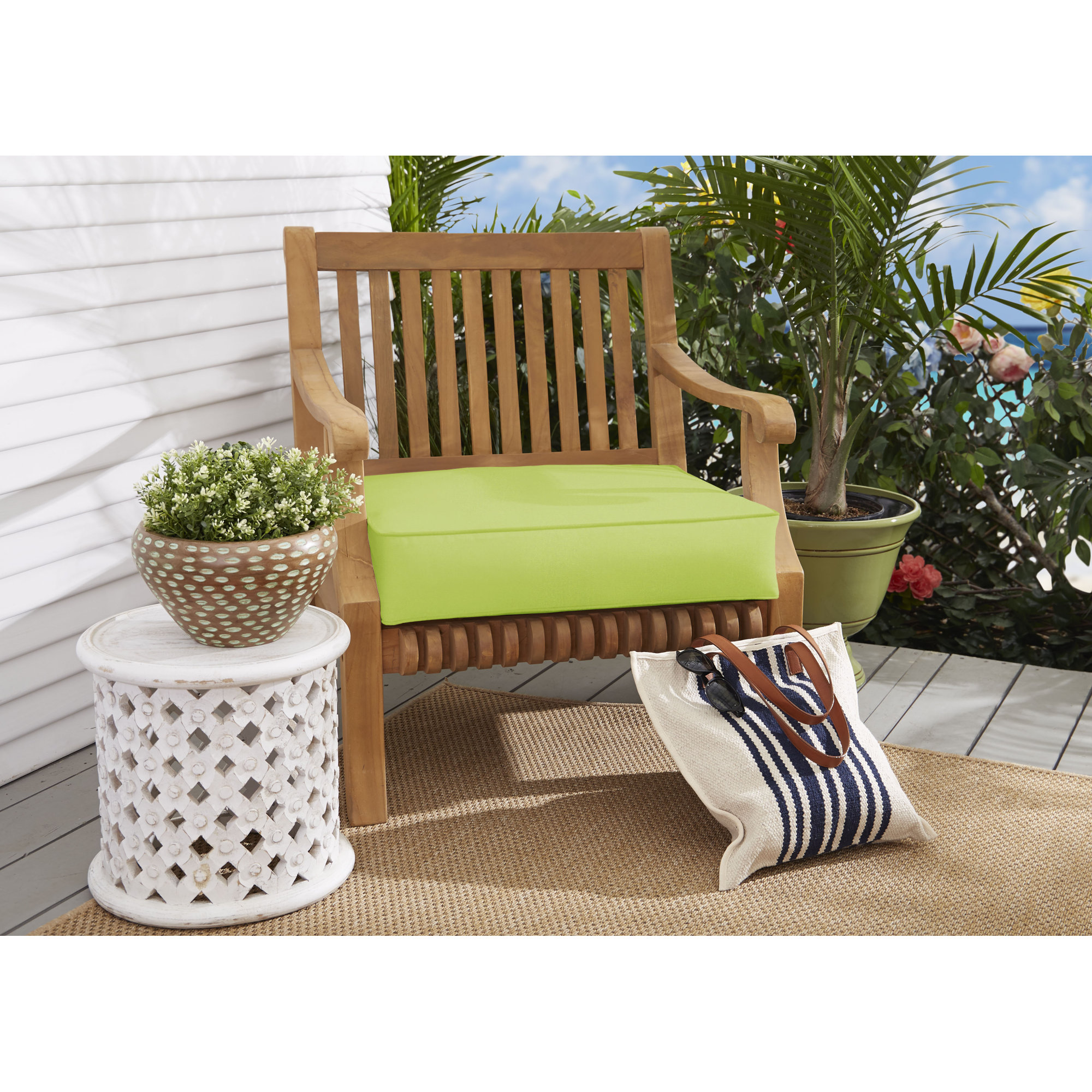 Outdoor Sunbrella Dining Chair Cushion, 5" H x 23.5" W x 23" D, Sunbrella - Canvas Spa/Cord Canvas Natural