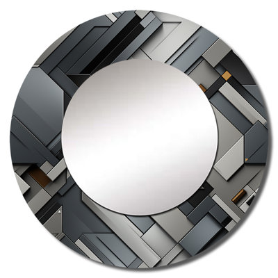 Grey Concrete Symmetry Geometric - Geometric  Decorative Wall Mirror, Grey Round Mirror, Printed Metal Art