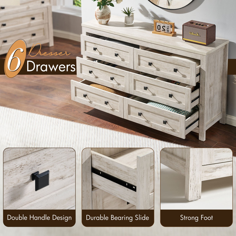 Commode 6 tiroirs Arlina, Blanc