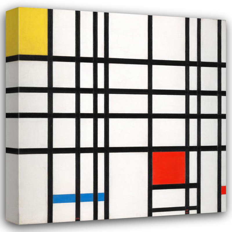 Composition avec rouge, jaune et bleu, H 16 po x l 15 po