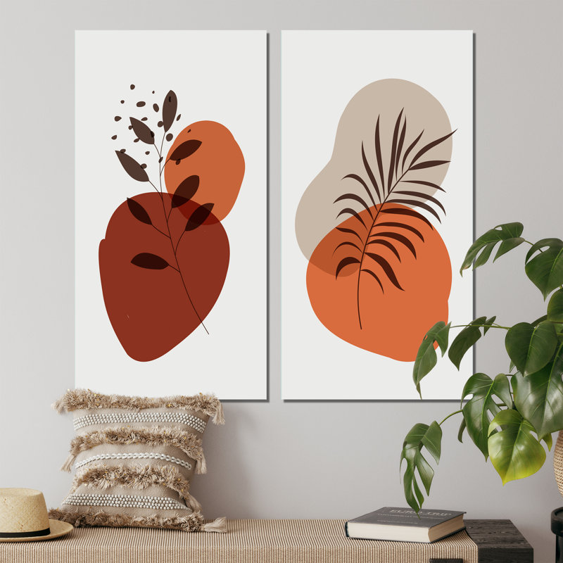 Minimalistic Abstract Designs in Retro Colors I - Ensemble de 2 peintures, Toile tendue, H 20 po x l 24 po x P 1 po