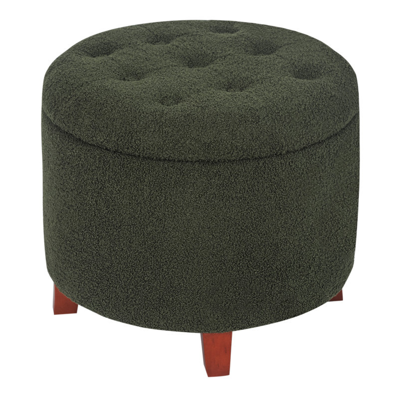 Vella Upholstered Ottoman, Dark Green Teddy