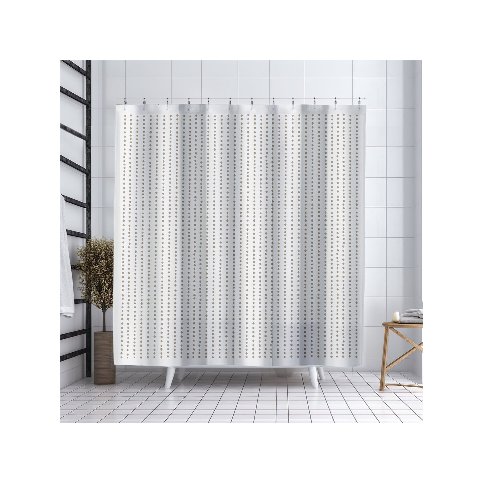 Thora Dots Mid-Century Shower Curtain, Beige