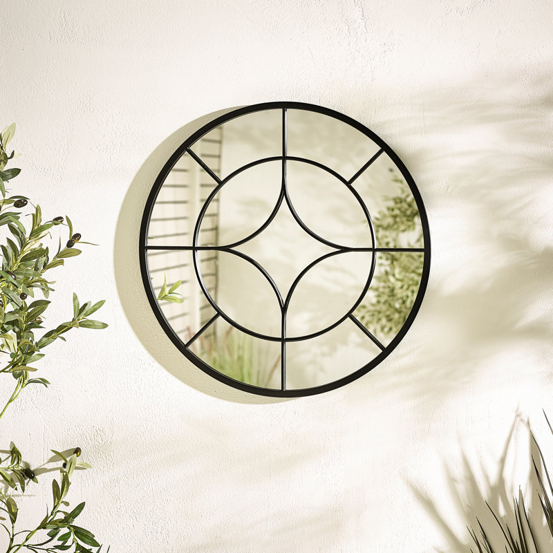 Copa Black Medium Round Window 90cm Garden Mirror