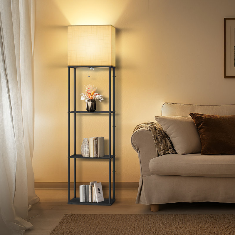 Bugarin 59" Bookcases with LED Light and Remote Control, 3 Color Temperature Column Floor Lamp